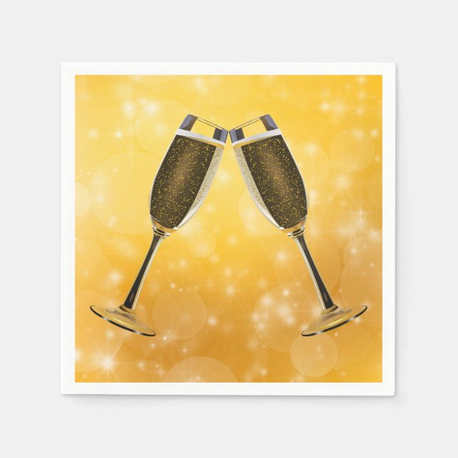 Champagne Glass Firande på Guld Pappersservett (Framsidan)