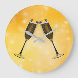 Champagne Glass Firande på Guld Stor Klocka