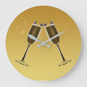 Champagne Glass Firande på Guld Stor Klocka