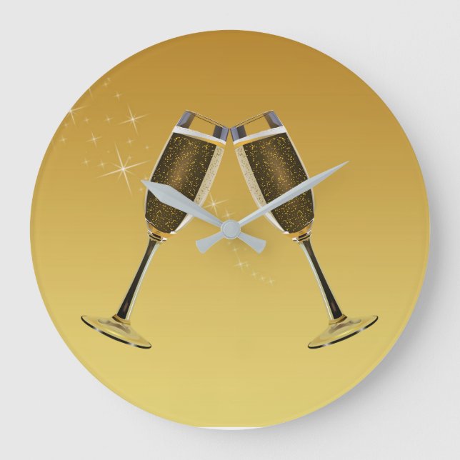 Champagne Glass Firande på Guld Stor Klocka (Framsida)
