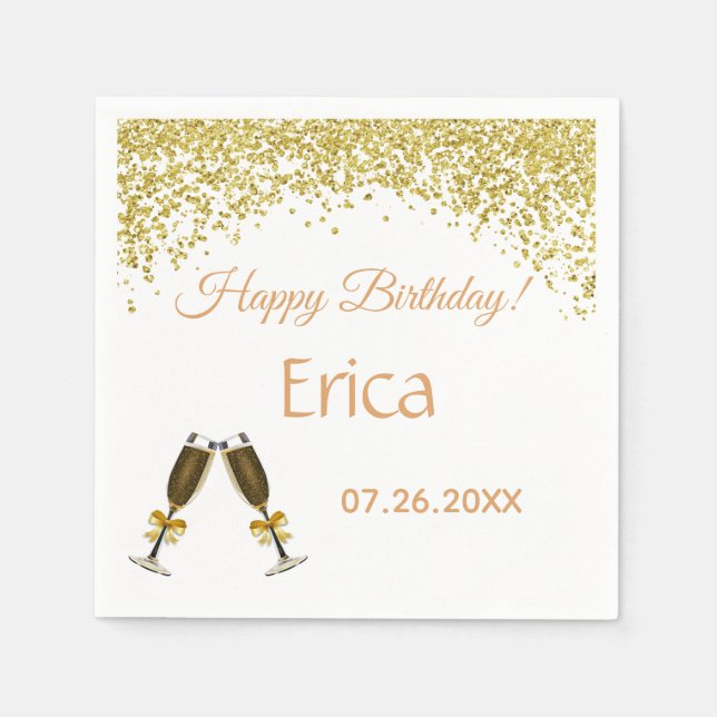 Champagne Glass. Födelsedag. Pappersservett (Framsidan)
