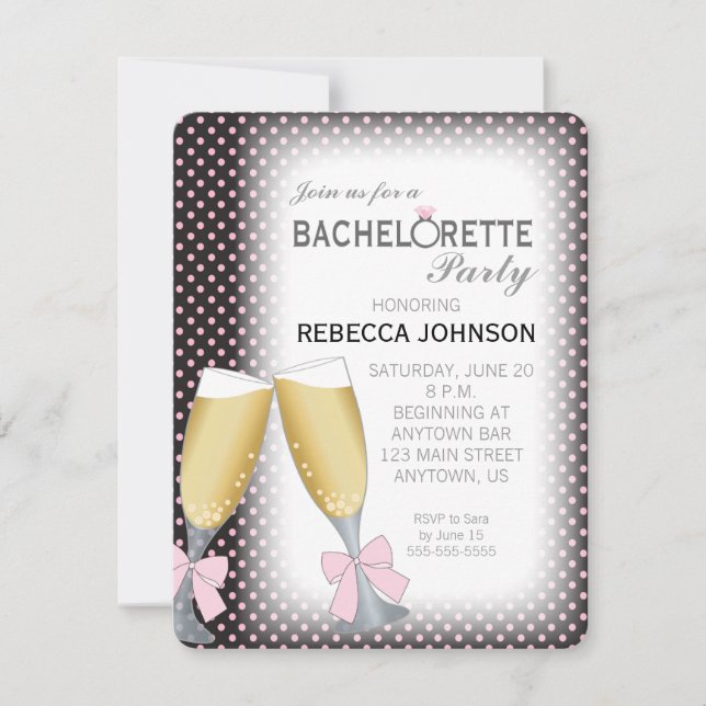 Champagne Glass med Bows Bachelorette Party Inbjudningar (Framsida)