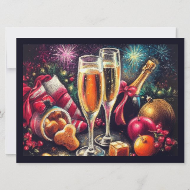 Champagne Glass och Bucket-Julfest Inbjudningar (Framsida)