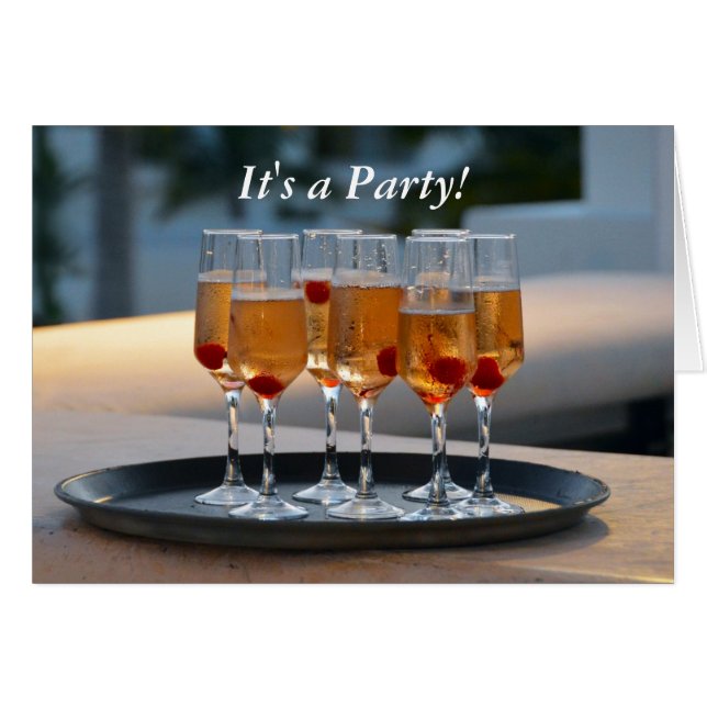 Champagne Glass Party-inbjudan Hälsningskort (Framsidan Horizontal)