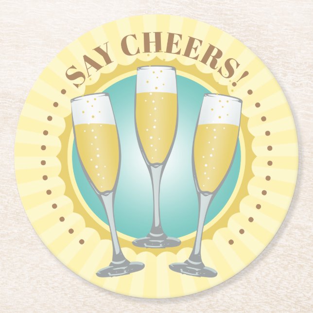Champagne Glass Rund Papper Underlägg (Framsidan)