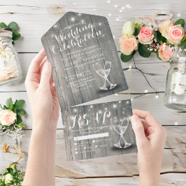 Champagne Glass Rustic Wood String Light Bröllop