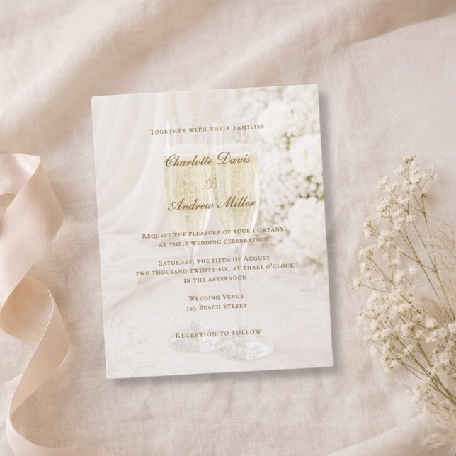 Champagne Glass Soft Draped wedding invitation (Skapare uppladdad)