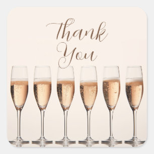 Champagne Glass "Tack" Square Favor Sticker Fyrkantigt Klistermärke