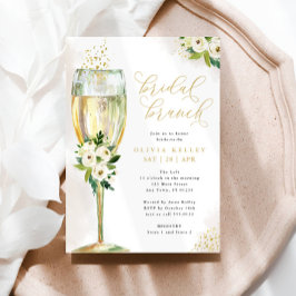 Champagne Glass White & Guld Blommigt Möhippa Brun Inbjudningar