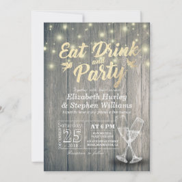 Champagne Glass Wood EAT Drink and Party Bröllop Inbjudningar