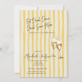 Champagne Glass Yellow Stripes Bridal Shower Inbjudningar