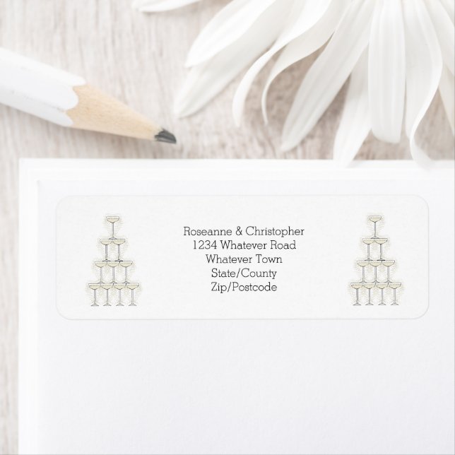 Champagne Glasses Simple Wedding Returadress Etikett (Insitu)