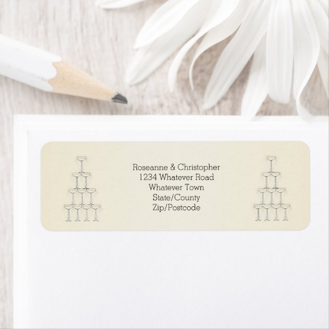 Champagne Glasses Wedding Returadress Etikett (Insitu)