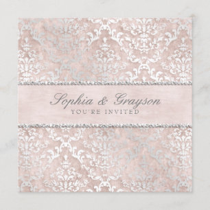 Champagne Glimmer Damask Wedding Inbjudan