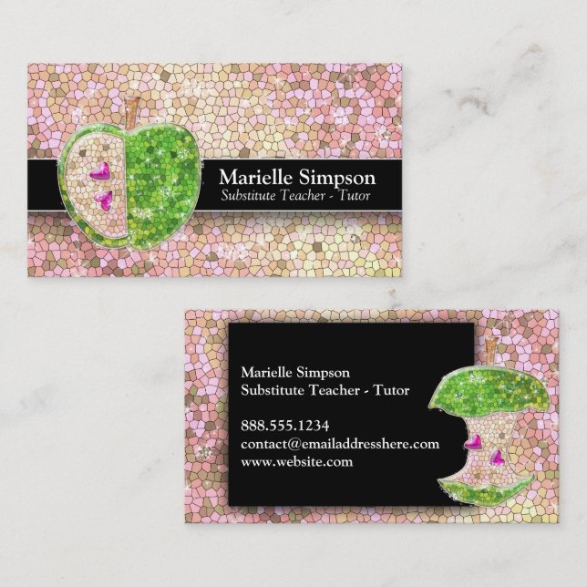 Champagne Glitter Apple Supple Teacher Tutor Visitkort (Fram/baksida)