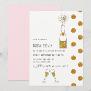 Champagne glitter bubbles Inbjudningskort för möhi