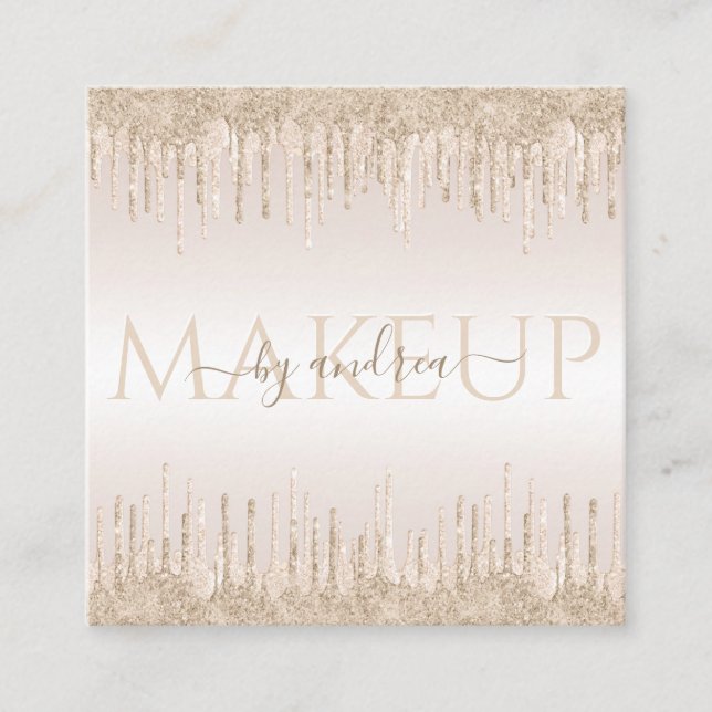 Champagne Glitter Chic Glam Makeup Artist Fyrkantigt Visitkort (Framsida)