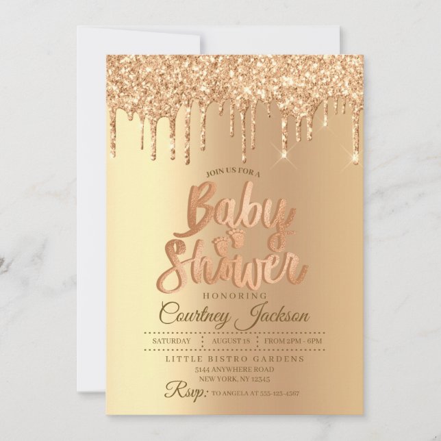 Champagne Glitter Drip Baby Shower Inbjudningar (Framsida)
