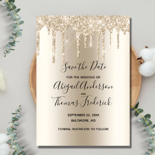 Champagne Glitter Drip Bröllop Glam Trendigt Spara Datumet