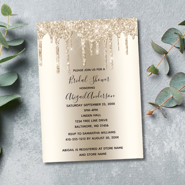 Champagne Glitter Drip Bröllopsdusch Glam Trendigt Inbjudningar (Champagne Dripping Glitter Bridal Shower Invitation. Printed and Digital Download)