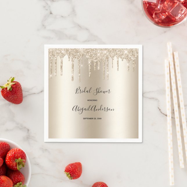 Champagne Glitter Drip Bröllopsdusch Glam Trendigt Pappersservett (Insitu)