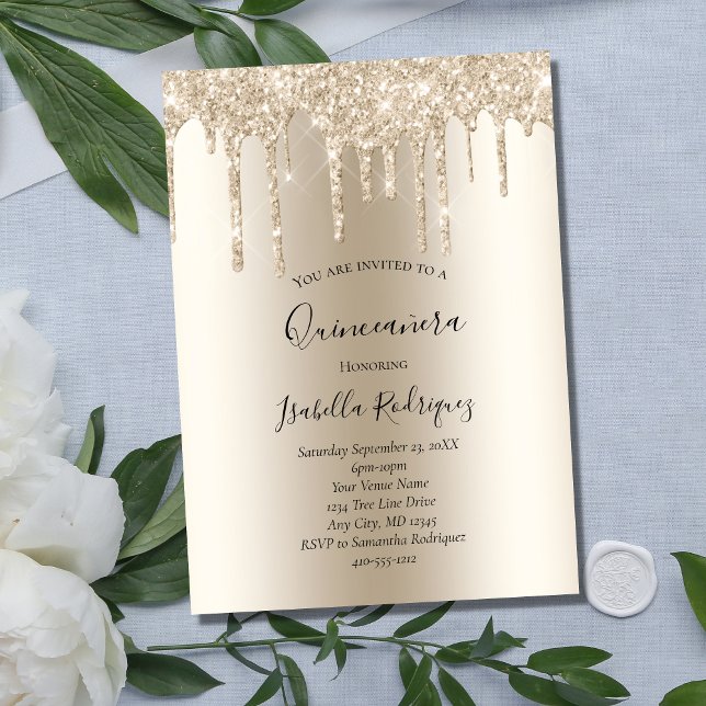 Champagne Glitter Drip Glam Trendig Födelsedagsinb Inbjudningar (Skapare uppladdad)