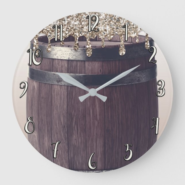 Champagne Glitter Drip Rustik Glam Lantlig Chic Stor Klocka (Framsida)