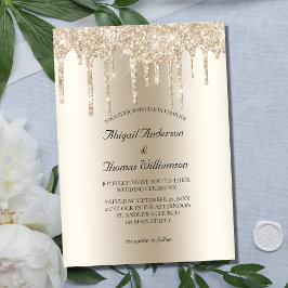 Champagne Glitter Drip Trendig Elegant bröllop Inbjudningar