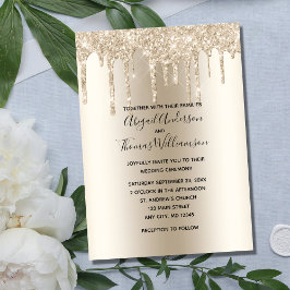 Champagne Glitter Drip Trendig Elegant bröllop Inbjudningar