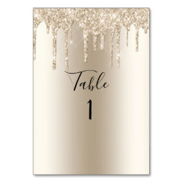 Champagne Glitter Drip Trendigt Elegant Bröllop Bordsnummer