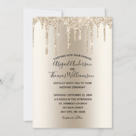 Champagne Glitter Drip Trendigt Elegant Bröllop Inbjudningar