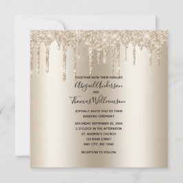 Champagne Glitter Drip Trendigt Elegant Bröllop Inbjudningar
