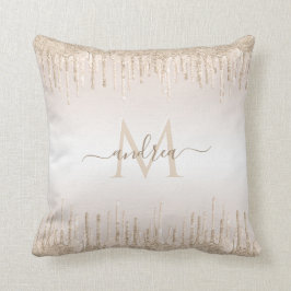 Champagne Glitter Dripping & Girly Chic Monogram Kudde