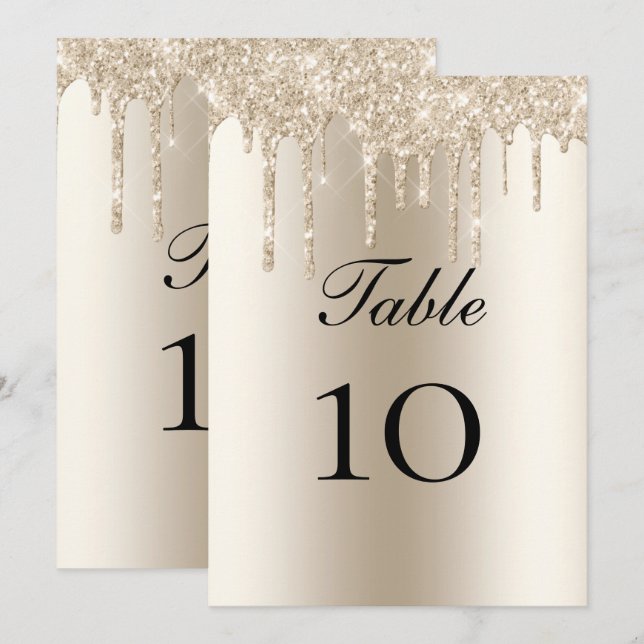 Champagne Glitter Drips Bröllopsbord Platt Kort (Fram/baksida)