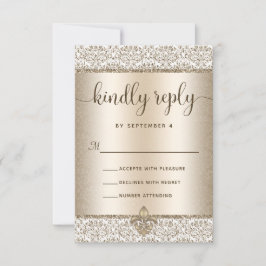Champagne Glitter Fleur De Lis Elegant bröllop OSA Kort