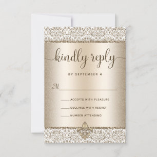 Champagne Glitter Fleur De Lis Elegant bröllop OSA Kort