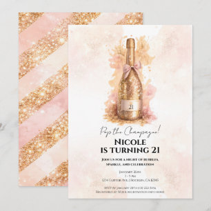 Champagne Glitter & Guld Glitter 21 21-årsfirande Inbjudningar