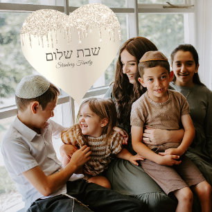 Champagne Glitter - Hebrew Shabbat Shalom Hjärtformat Klistermärke
