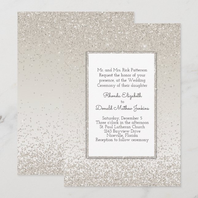 Champagne Glitter och Shine Wedding bjudande Inbjudningar (Fram/baksida)
