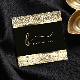 Champagne Glitter Script Monogram Luxury Fyrkantigt Visitkort