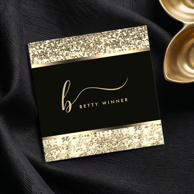 Champagne Glitter Script Monogram Luxury Fyrkantigt Visitkort (Skapare uppladdad)
