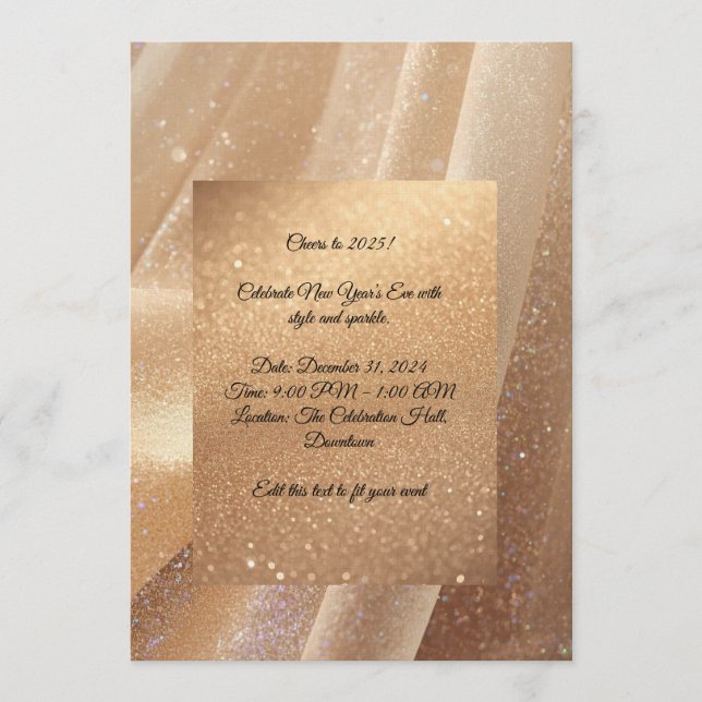 Champagne Glow New Year 2025 Invitation – Editable Inbjudningar (Framsida)