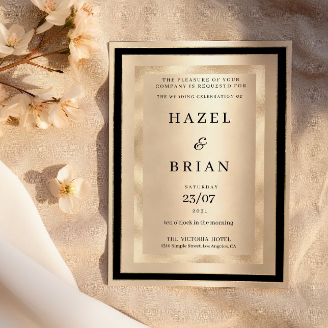 Champagne Gold Black Glamour Luxury Wedding Inbjudningar (Champagne Gold Black Glamour Luxury Wedding)