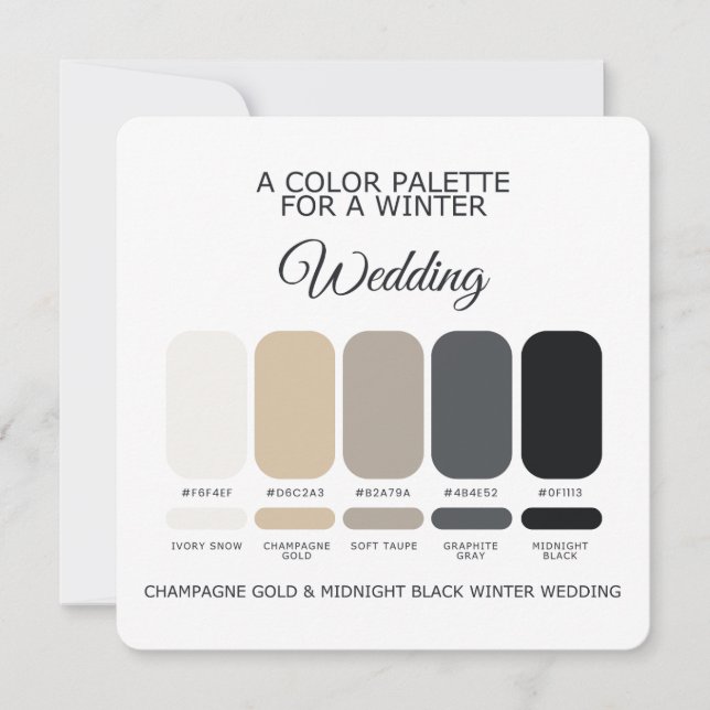 Champagne Gold Black Winter Wedding Palette Card Inbjudningar (Framsida)