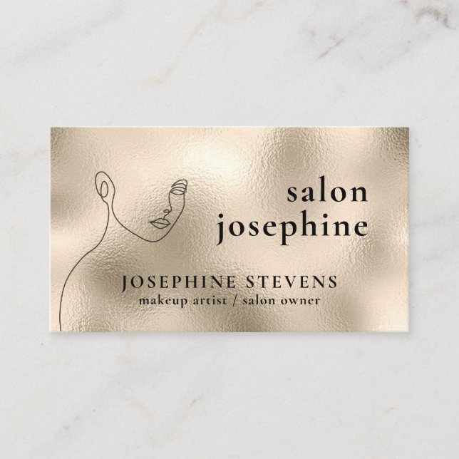Champagne Gold Foil Line Logotyp Salon Namn Visitkort (Framsida)