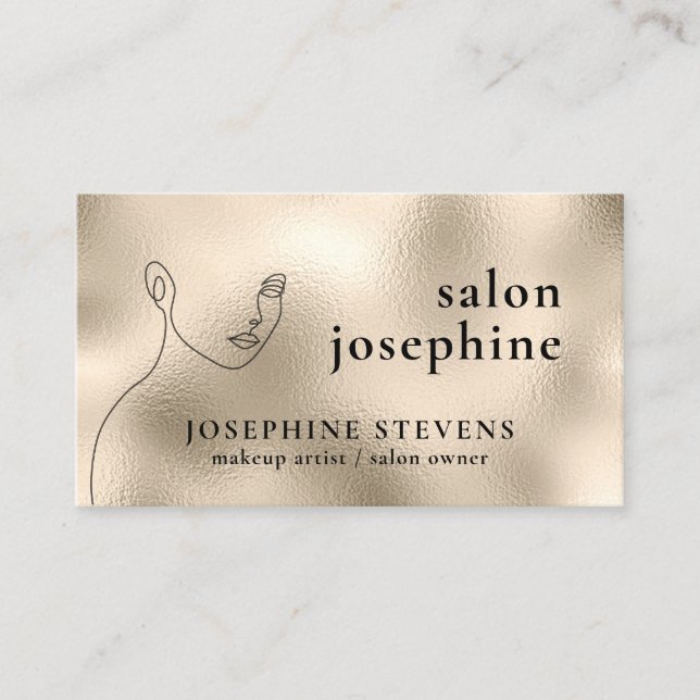 Champagne Gold Foil Line Logotyp Salon Namn Visitkort (Framsida)