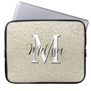 Champagne Gold Foil Modern Monogram Laptop Fodral