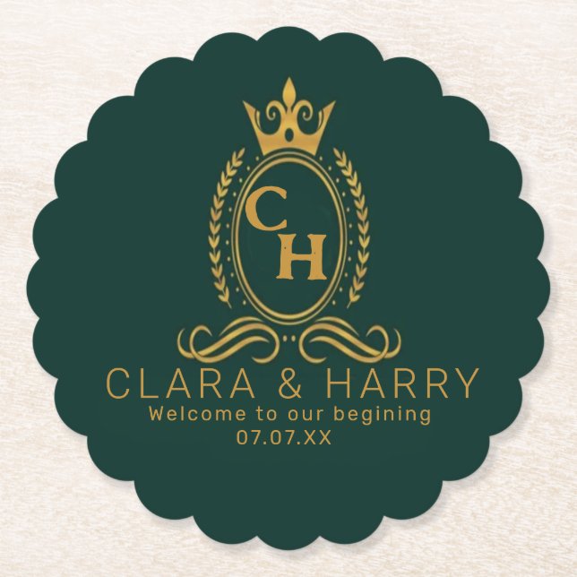Champagne gold minimal  lettering green weeding underlägg papper (Framsida)