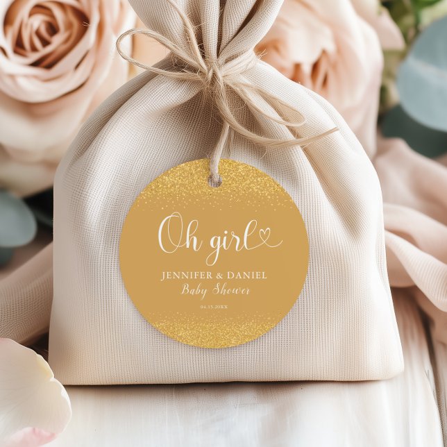 Champagne Gold Oh Girl Favor Glitter Confetti Gåvor Etiketter (Skapare uppladdad)