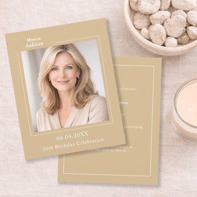 Champagne gold photo birthday invitation (Skapare uppladdad)